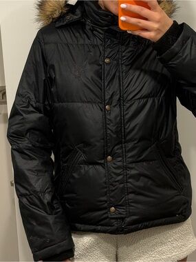 Polo Jeans Company by Ralph Lauren – Black Down Puffer Jacket with Faux Fur Hood